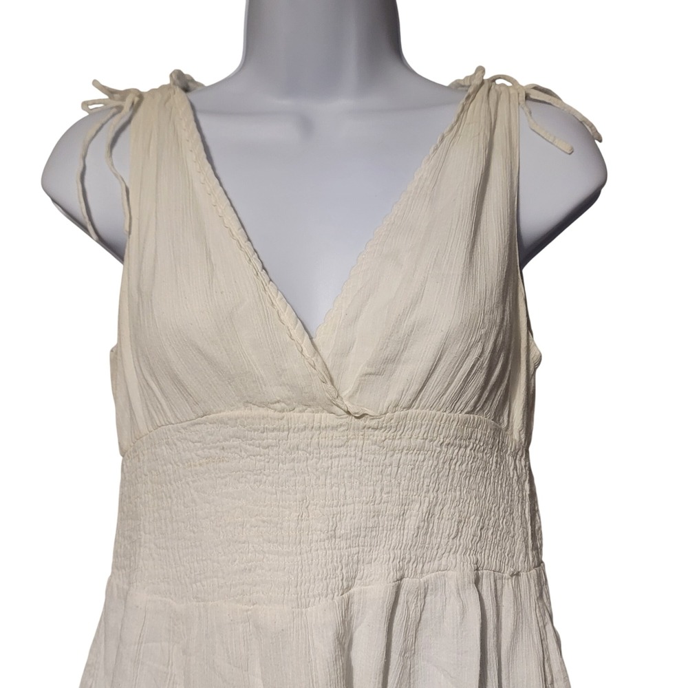 Maeve White Smocked Gauzy Empire Waist Tie Strap Sundress Midi Sz Sm - Picture 2 of 9